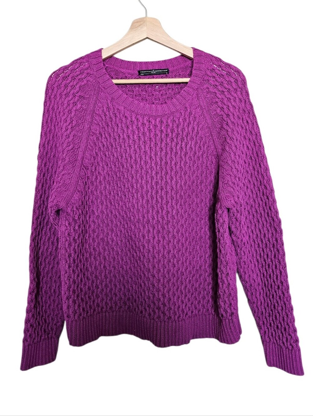 Peruvian Connection Cotton Knit Purple Women's Cable Knit Sweater Size Medium